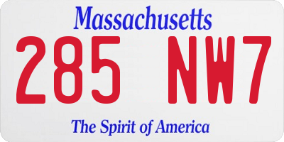 MA license plate 285NW7