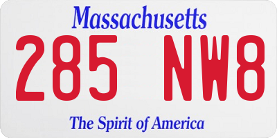 MA license plate 285NW8