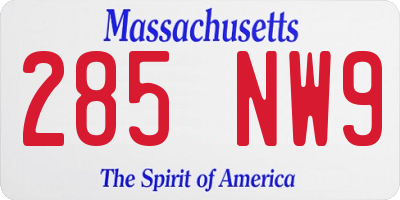 MA license plate 285NW9