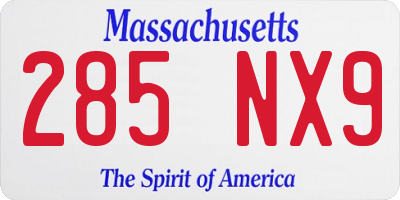 MA license plate 285NX9