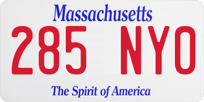 MA license plate 285NY0