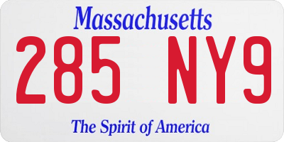 MA license plate 285NY9