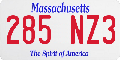 MA license plate 285NZ3