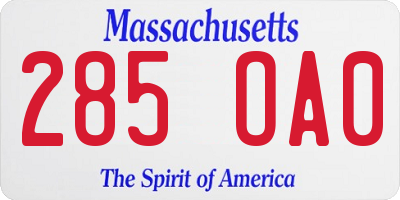 MA license plate 285OA0