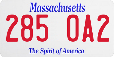 MA license plate 285OA2