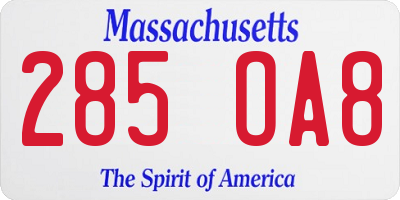 MA license plate 285OA8
