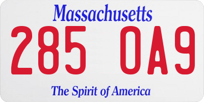 MA license plate 285OA9