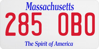 MA license plate 285OB0