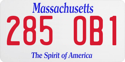 MA license plate 285OB1