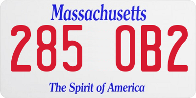 MA license plate 285OB2