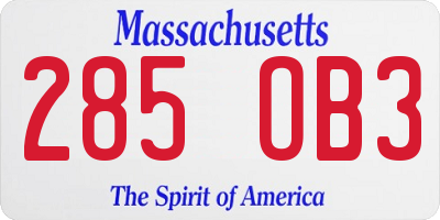 MA license plate 285OB3
