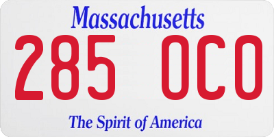 MA license plate 285OC0