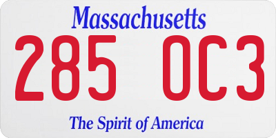 MA license plate 285OC3