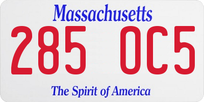 MA license plate 285OC5