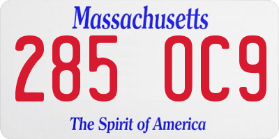MA license plate 285OC9