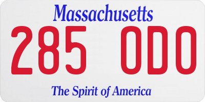 MA license plate 285OD0