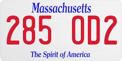 MA license plate 285OD2