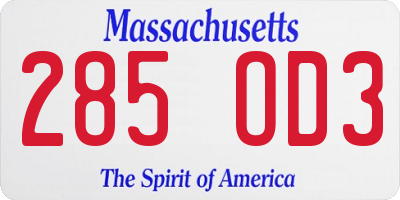 MA license plate 285OD3