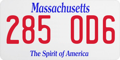 MA license plate 285OD6