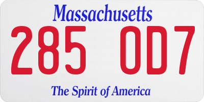 MA license plate 285OD7