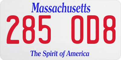 MA license plate 285OD8