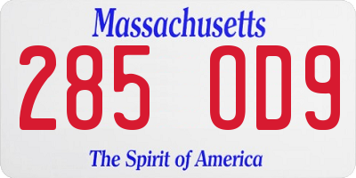 MA license plate 285OD9