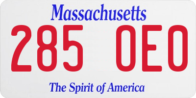 MA license plate 285OE0