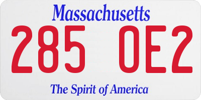 MA license plate 285OE2