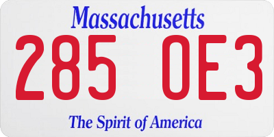 MA license plate 285OE3