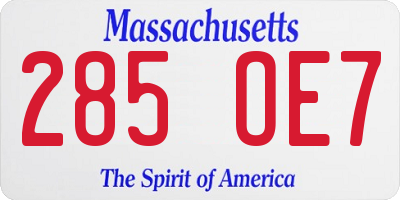MA license plate 285OE7