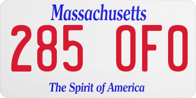 MA license plate 285OF0
