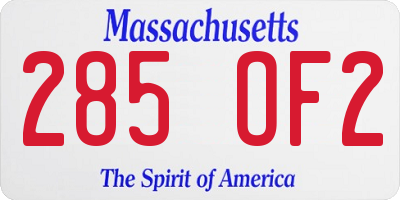 MA license plate 285OF2