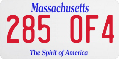 MA license plate 285OF4