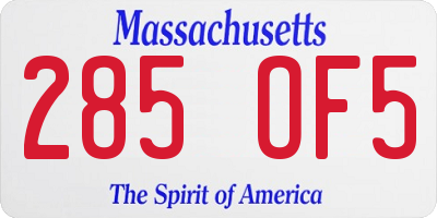 MA license plate 285OF5