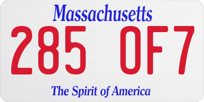 MA license plate 285OF7
