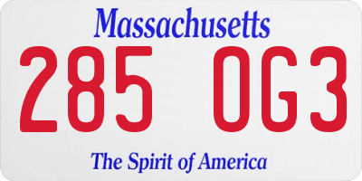 MA license plate 285OG3