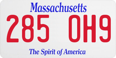 MA license plate 285OH9