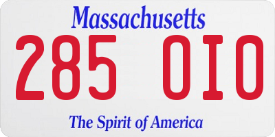 MA license plate 285OI0