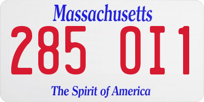 MA license plate 285OI1