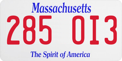 MA license plate 285OI3