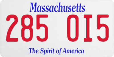MA license plate 285OI5