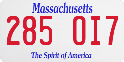 MA license plate 285OI7