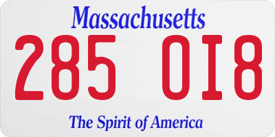 MA license plate 285OI8