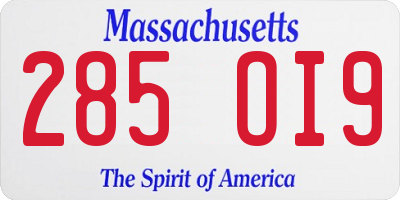 MA license plate 285OI9