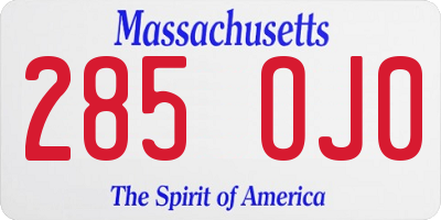 MA license plate 285OJ0
