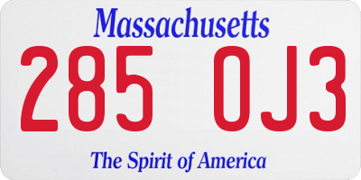 MA license plate 285OJ3