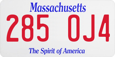 MA license plate 285OJ4