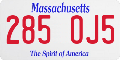 MA license plate 285OJ5