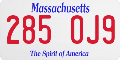 MA license plate 285OJ9