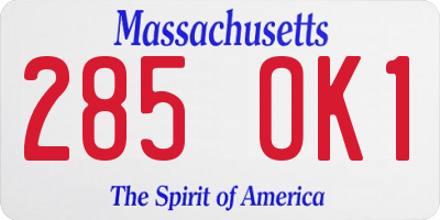 MA license plate 285OK1